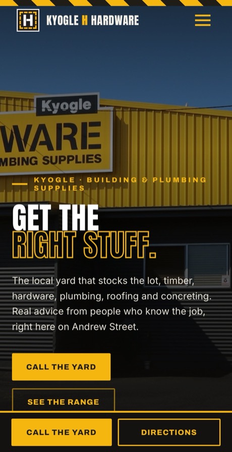 Kyogle H Hardware website, mobile