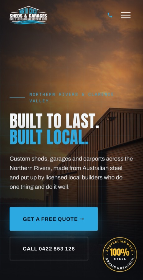 Standard website example, mobile