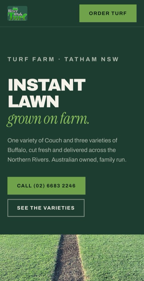 River Oak Turf website, mobile